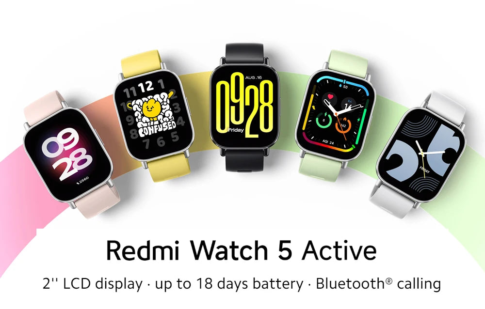 Global Version Xiaomi Redmi Watch 5 Active 2'' LCD display · up 18 days battery · Bluetooth® calling 140+ workout modes 470mAh