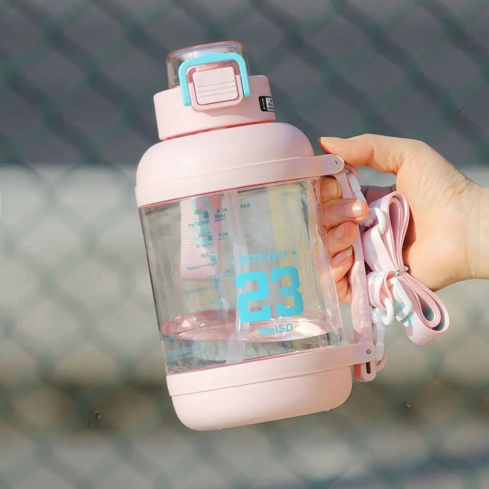 Large Capacity Scale Sports Water Cup Straw Transparent Scale Fitness Water Bottle Leakproof PC Fitness Drinking Bottle Running