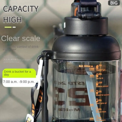 Large Capacity Scale Sports Water Cup Straw Transparent Scale Fitness Water Bottle Leakproof PC Fitness Drinking Bottle Running