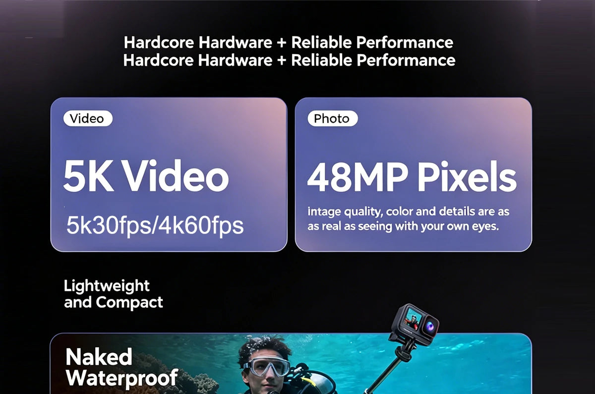 5K Action Camera 4K60fps 2.0'' Touchscreen Recording Cam Body Waterproof 6 Axis EIS Sport Camera Motorcycle Bicycle Helmet