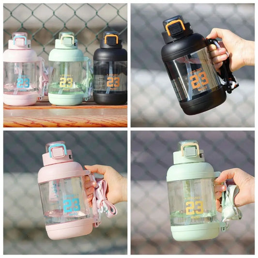 Large Capacity Scale Sports Water Cup Straw Transparent Scale Fitness Water Bottle Leakproof PC Fitness Drinking Bottle Running