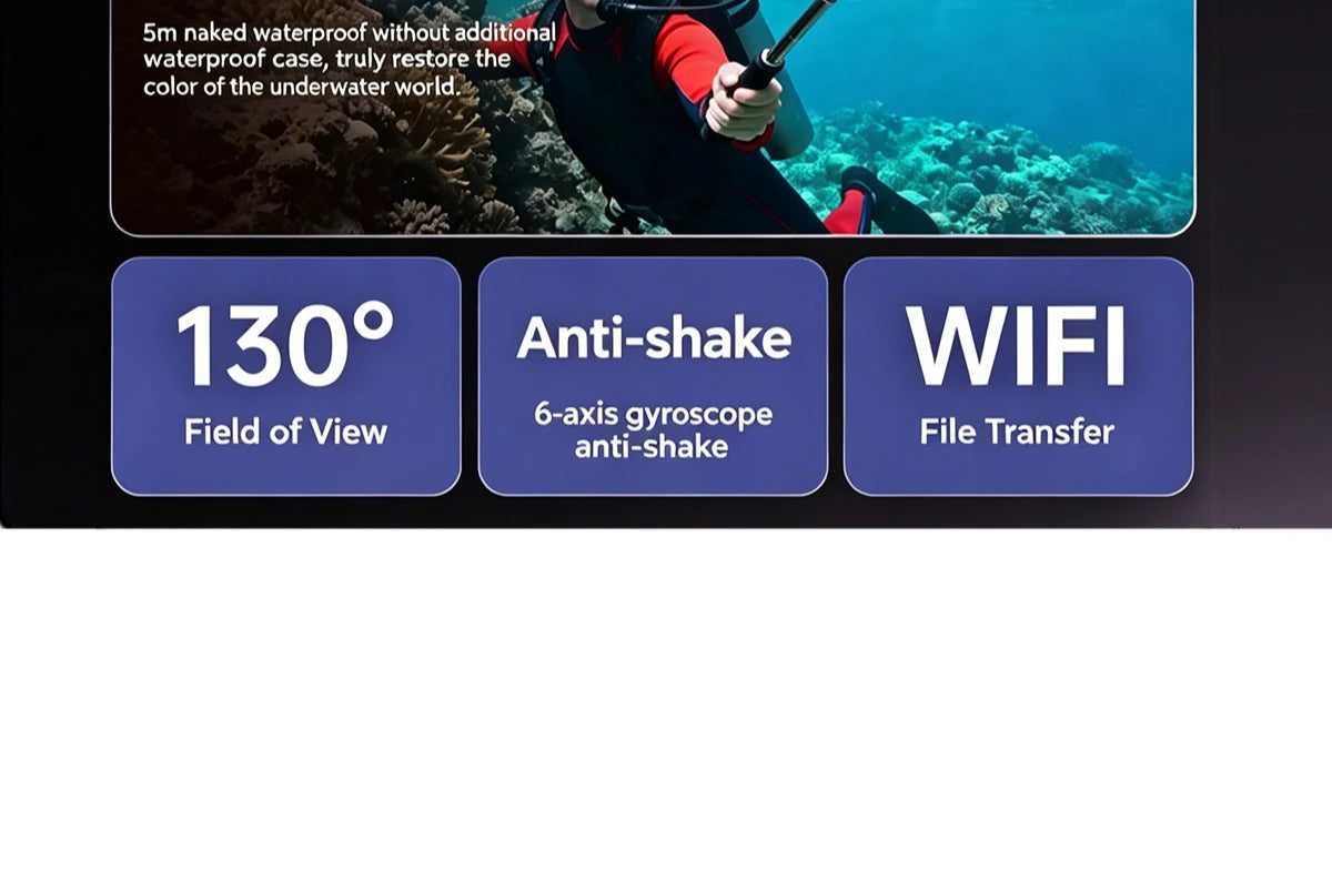 5K Action Camera 4K60fps 2.0'' Touchscreen Recording Cam Body Waterproof 6 Axis EIS Sport Camera Motorcycle Bicycle Helmet