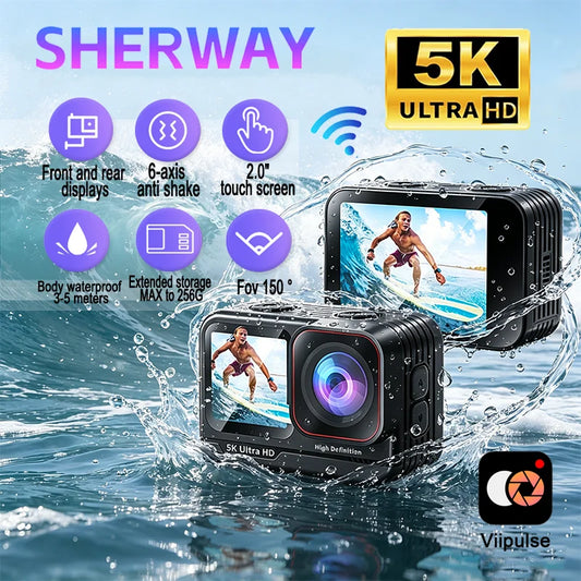 5K Action Camera 4K60fps 2.0'' Touchscreen Recording Cam Body Waterproof 6 Axis EIS Sport Camera Motorcycle Bicycle Helmet