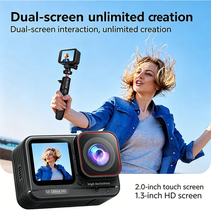 5K Action Camera 4K60fps 2.0'' Touchscreen Recording Cam Body Waterproof 6 Axis EIS Sport Camera Motorcycle Bicycle Helmet